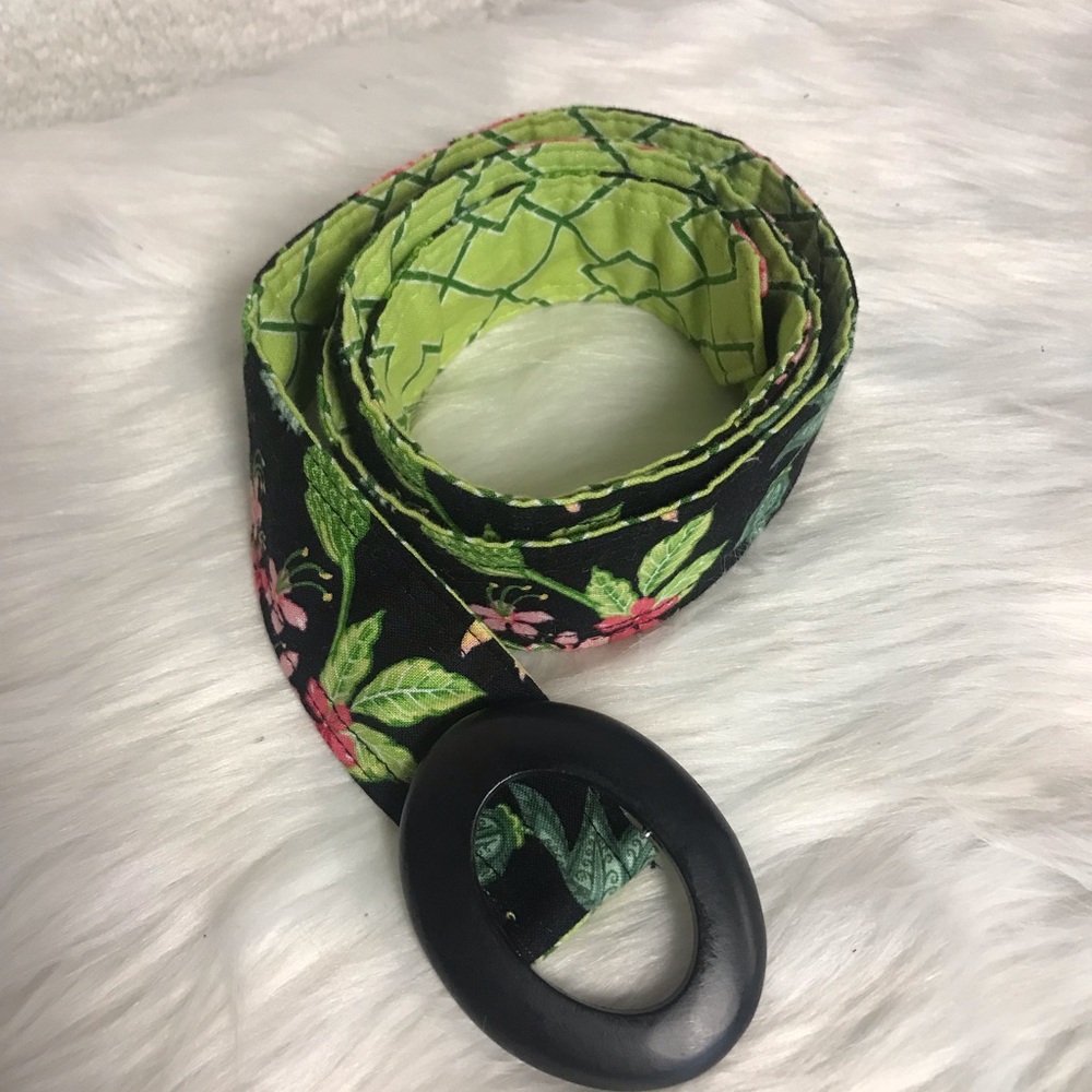 Vera Bradley Black and Green Fabric Belt with D-Shaped Buckle